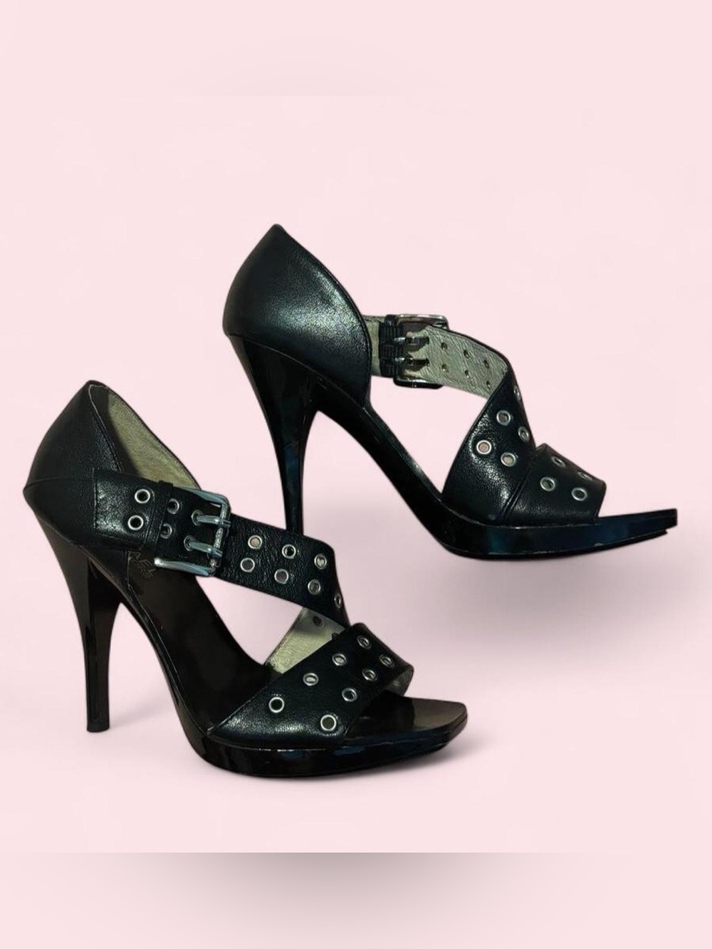 Black Grommet Detail High Heel Sandals - Women